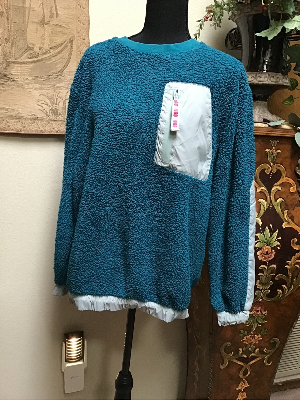UGG Teal Sherpa Pullover with Light Contrast Pocket